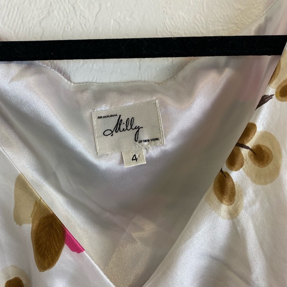 Milly Silk Mini Dress Peony Pink White Size 4 - Picture 5 of 5
